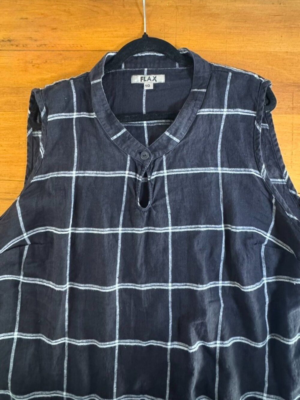 FLAX 100% Linen Windowpane Tunic Dress Charcoal Black 1G Made Lithuania - Picture 2 of 13